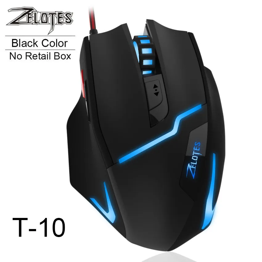 T10 No Retail Box ZELOTES T-60, профессиональная Проводная игровая мышь, 7 кнопок, 3200 dpi, 4 цвета, светодиодный светильник, оптическая USB компьютерная геймерская мышь для ПК и ноутбука - Цвет: T10 No Retail Box