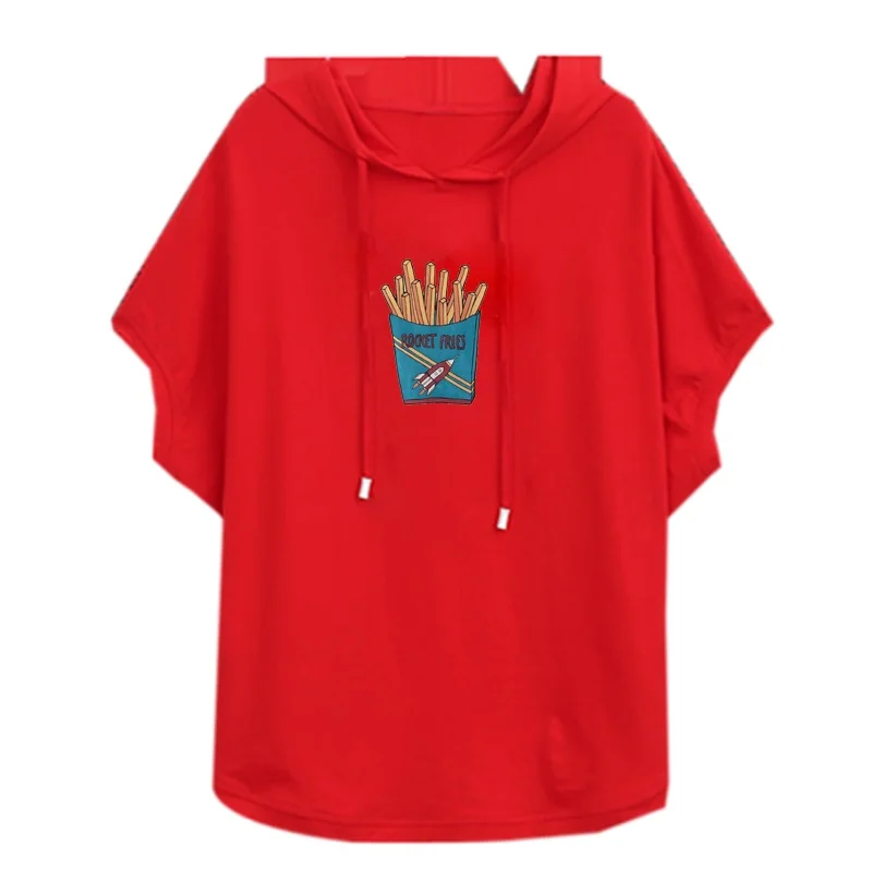 red Женская футболка, новинка, с капюшоном, свободная, летняя, повседневная, красная, белая, с коротким рукавом, большой размер, женская, модная, с принтом, футболка из хлопка - Цвет: red