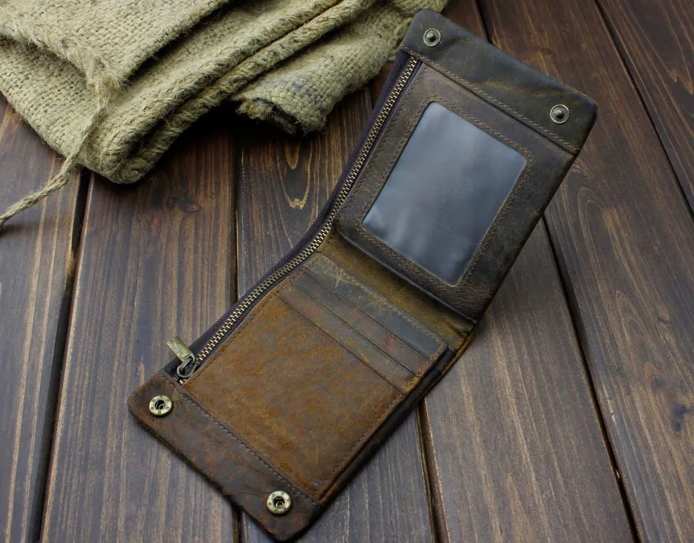 Винтажный велосипедный кожаный складной кошелек с цепочкой|snap wallet|wallet walletleather