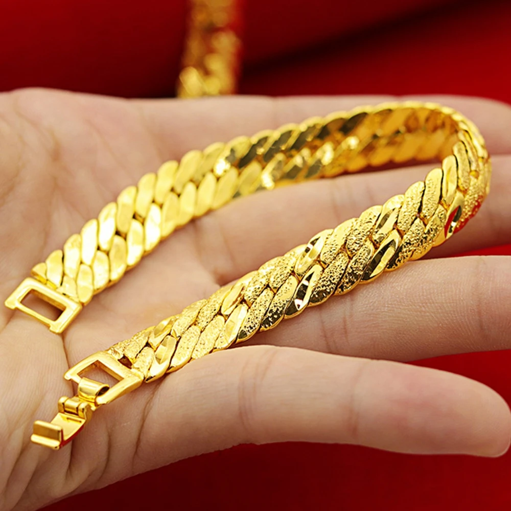 

Womens Mens Herringbone Bracelet Wrist Chain Yellow Gold Filled Solid Jewelry