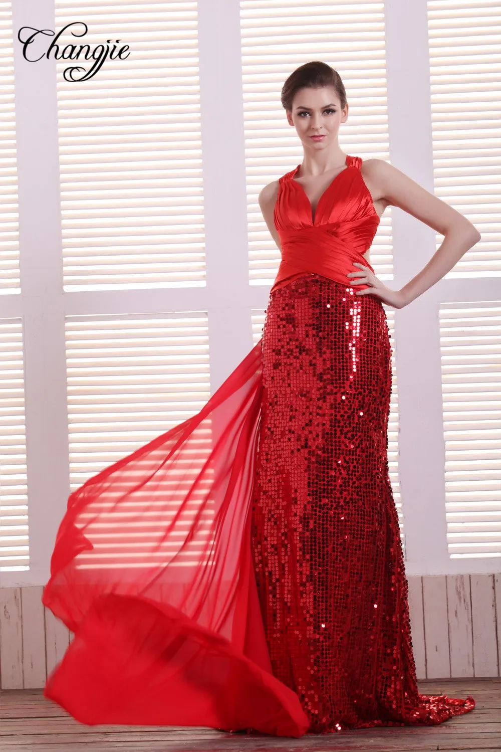 New Sequins Long Prom Dresses V-Neck Sleeveless Sweep Train Backless Mermaid Formal Evening Party Gowns Robe De Soiree | Свадьбы и