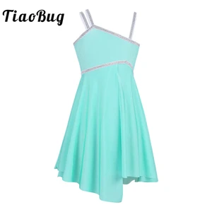 TiaoBugдетское асимметричное блестящее балетное платье-пачка для подростков, гимнастическое балерина, танцевальное трико для девочек, Латинская костюмы для лирических танцев