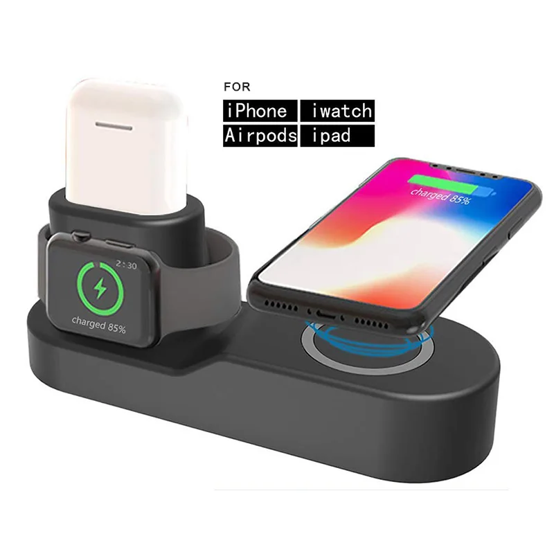 4 в 1 Быстрое беспроводное зарядное устройство Qi для iPhone iPad iwatch Pad подставка Док