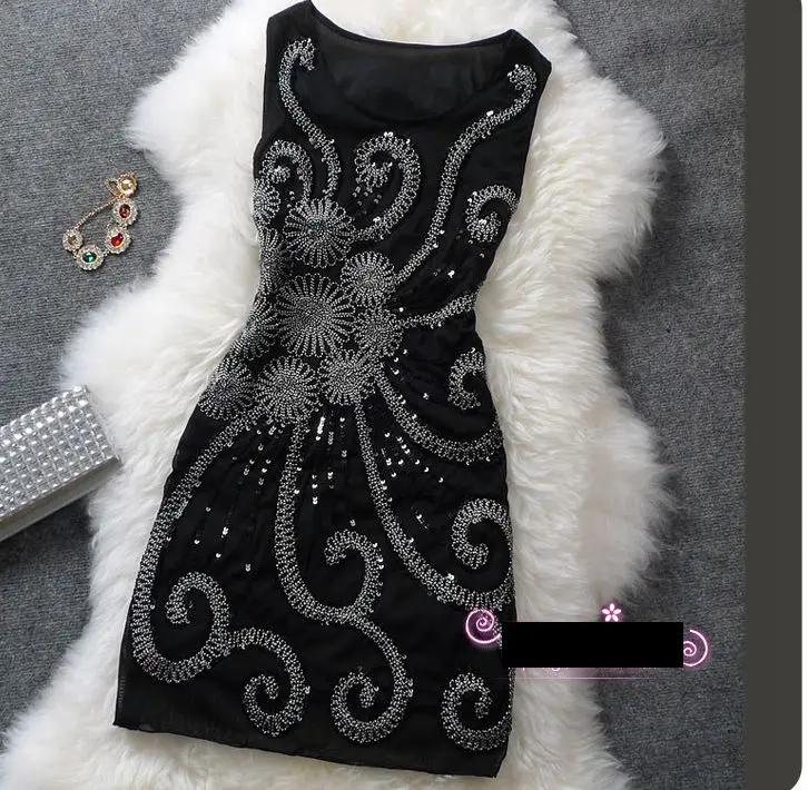 Новое модное женское платье без рукавов с блестками и вышивкой тонкие женские