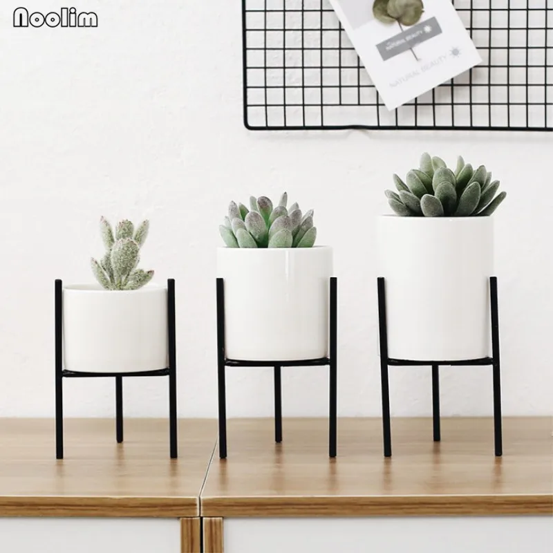 3Pcs Black NOOLIM скандинавские керамические железные художественные вазы минимализм цветочные вазы растение цветочный горшок украшение дома для офисной комнаты кофе без отверстия - Цвет: 3Pcs Black
