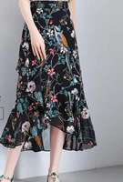 fashion casual chiffon print skirt female summer 2022 new high waist ruffle hem irregular fishtail skirt long section