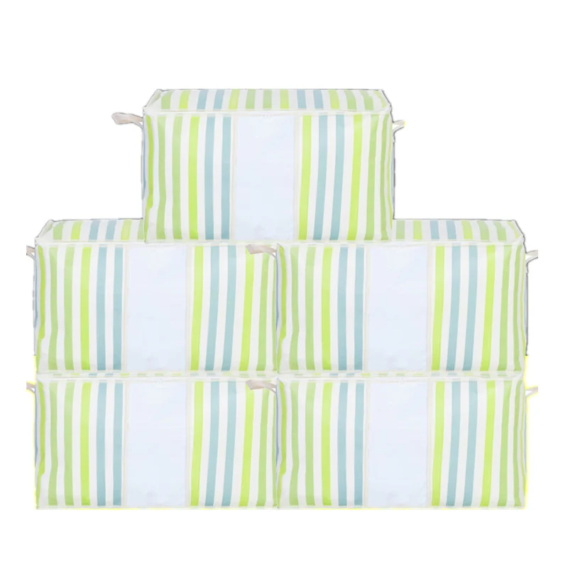Green Stripe Новые 5 шт/упаковка, шт./компл. короб для хранения из нетканого полотна сумка большой Ёмкость высокая производительность Органайзер дома контейнер для Стёганое одеяло Костюмы - Цвет: Green Stripe