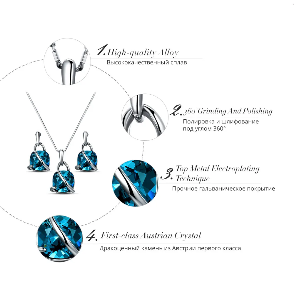 Viennois Fashion Blue Crystal From Women Jewelry Sets Trendy Dangle Earrings And Pendant Chain Necklace | Украшения и аксессуары