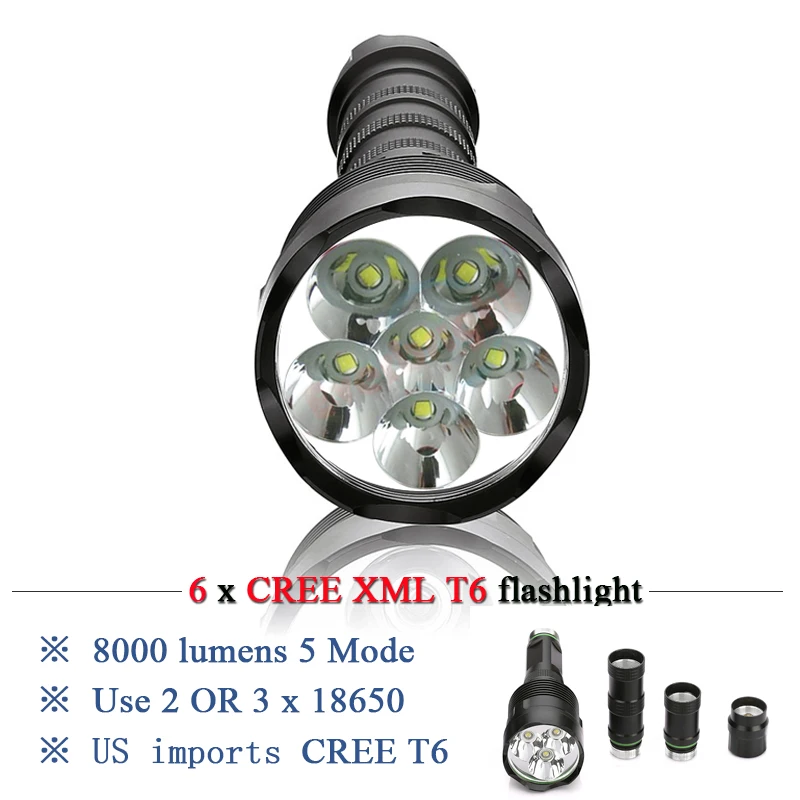 6 светодиодов высокой мощности Фонарь большой дальности cree xml T6 фонарь фонарик 18650 перезаряжаемый водонепроницаемый фонарь zaklamp светодиодный фонарь прожектор