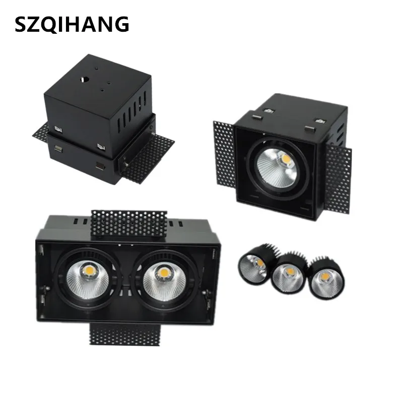 

Hot sale Black LED Grid Grille Light 12W/2x12W AR111 High quality LED Downlight Outfit Ceiling Free hole Bezel Light AC85-265V