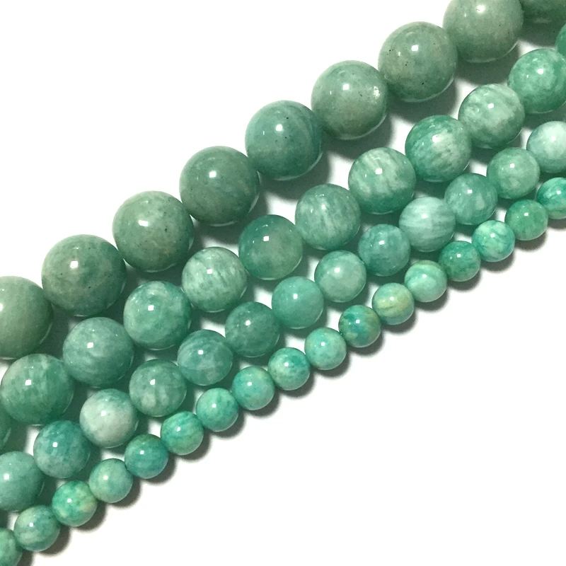 Натуральные российские бусы из камня амазонита Круглые Гладкие зеленые 6 мм