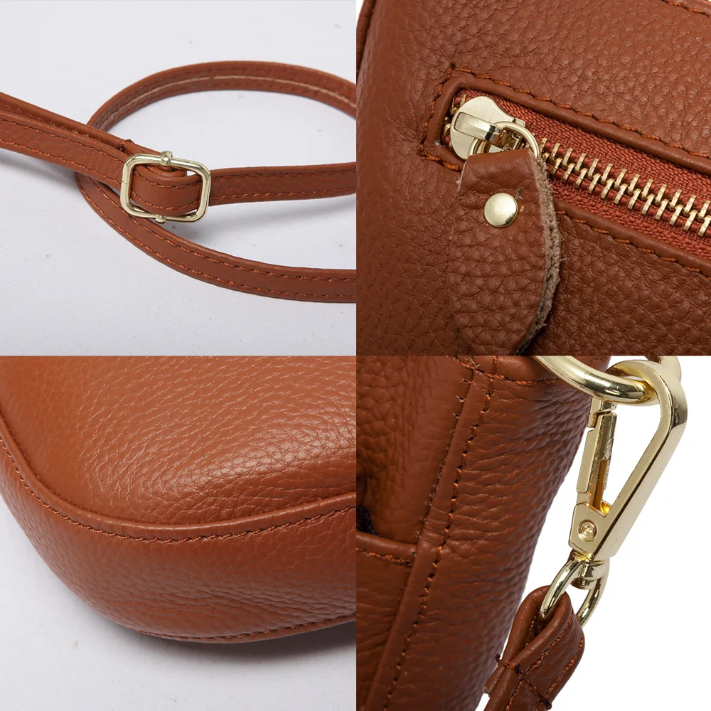 Zency 100% Genuine Leather Brown Handbag Fashion Women Crossbody Bag Small Flap Bags Simple Lady Shoulder Purse Messenger images - 6