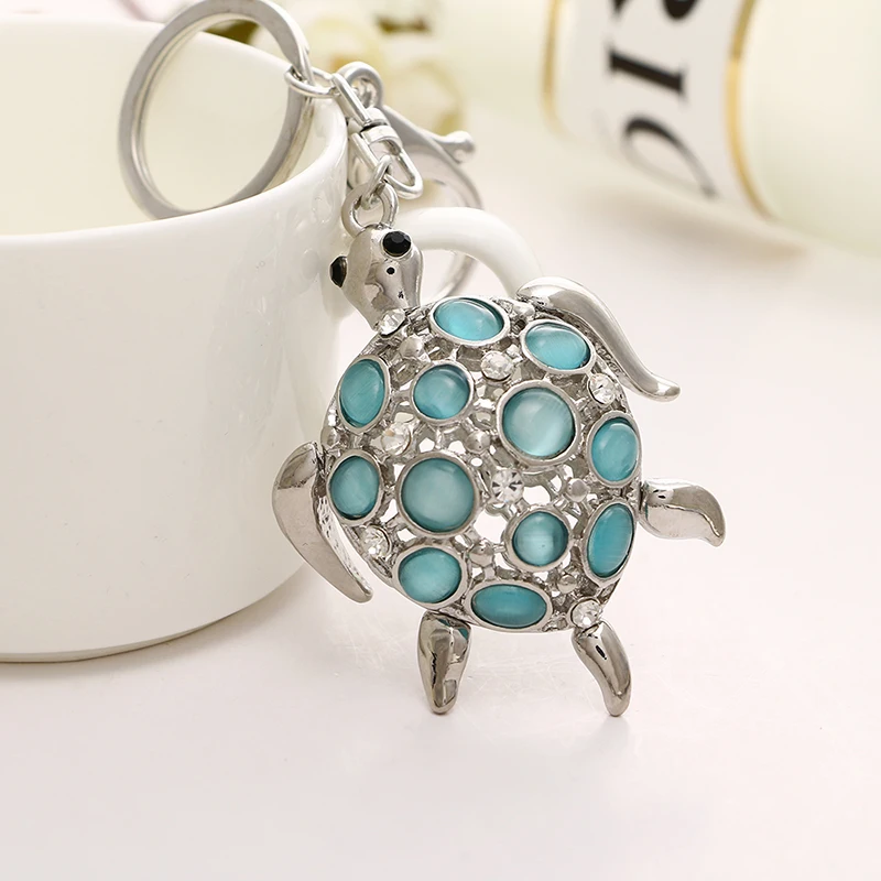 Jinglang Мода серебристый цвет металлический брелок мотаться 3D опал черепаха