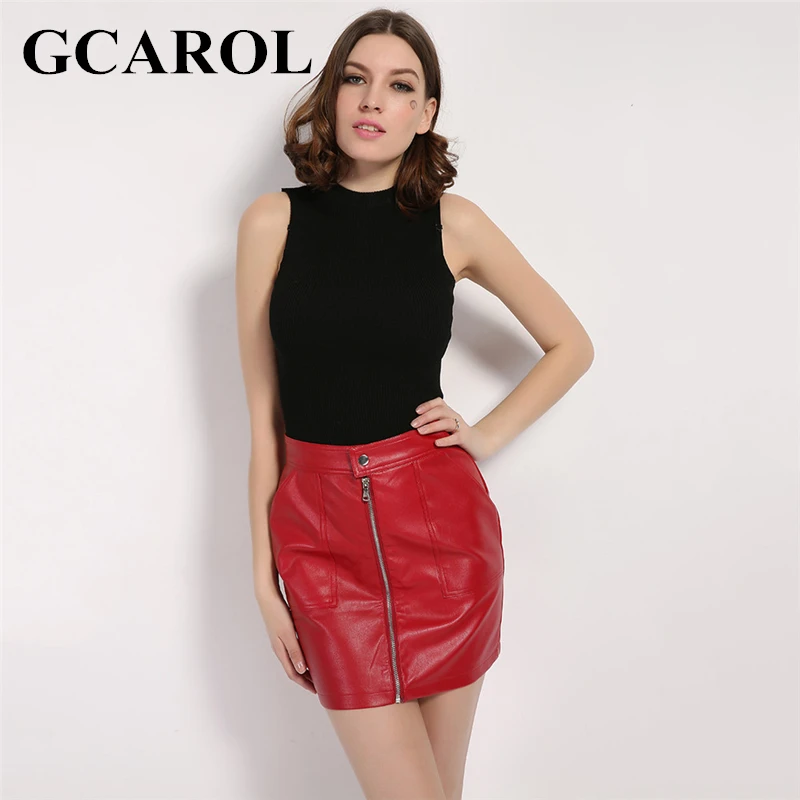 Женская мини юбка из искусственной кожи GCAROL элегантная многослойная на молнии с