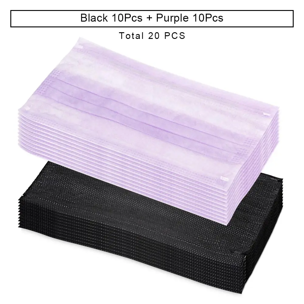 Black Purple 20Pcs 20 шт./упак. ресниц для наращивания Одноразовая Маска Наращивание ресниц Анти-пыль ветронепроницаемая маска для лица, нетканый материал Тканевые маски Make Up Инструменты - Цвет: Black Purple 20Pcs