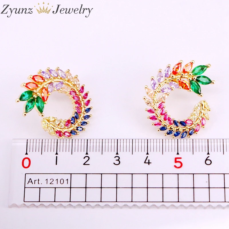 

5Pairs, Rainbow cz zircon micro pave circle flower earrings,high quality stud earring for Women Girl gift jewelry