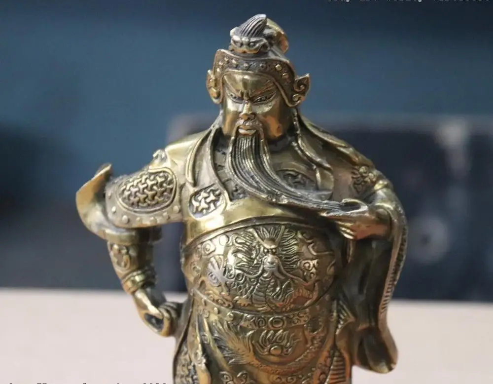 9Chinese Folk Pure Brass Copper Dragon Guan Gong Yu Warrior Buddha Statue | Дом и сад