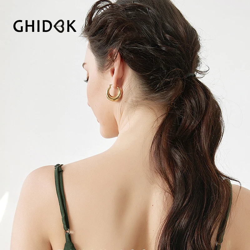 GHIDBK, маленькая золотая луна, массивные серьги-кольца, женские элегантные массивные серьги, простое основное кольцо, серьги, модное ювелирное изделие на каждый день