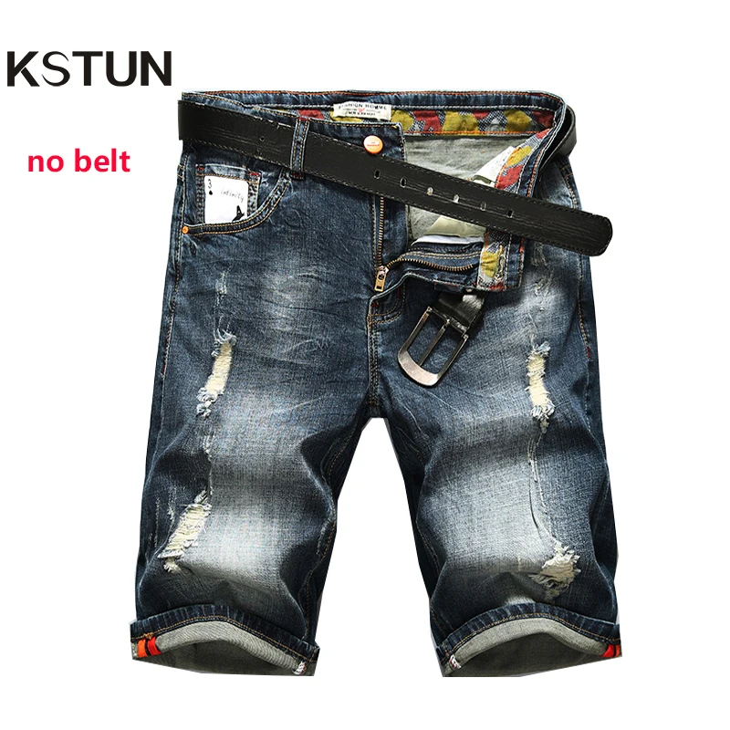 Мужские джинсовые шорты KSTUN темно-синие Стрейчевые брюки в стиле ретро с