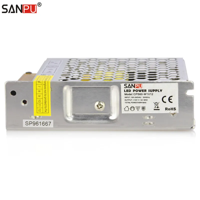 Светодиодный трансформатор SANPU SMPS DC 12 В 60 Вт 5A 110 220 CE RoHS для светодиодных лент