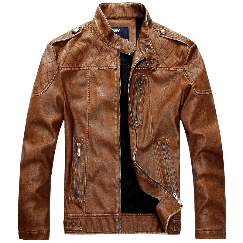 Кожаная куртка Мужская куртка-бомбер кожаная с воротником-стойкой мужское