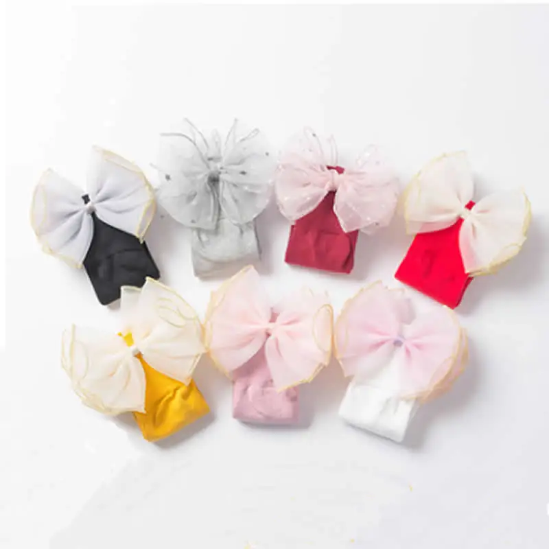 Детские носки новинка хлопковые для девочек с украшением из жемчуга и органзы