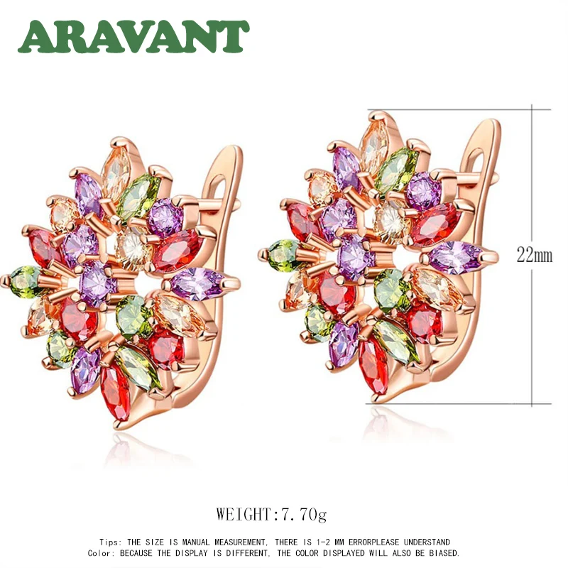 

Colorful AAA+ Zircon Hoop Earrings For Women Rose Gold Color Fashion Wedding Party Earring Jewelry Female Bijoux
