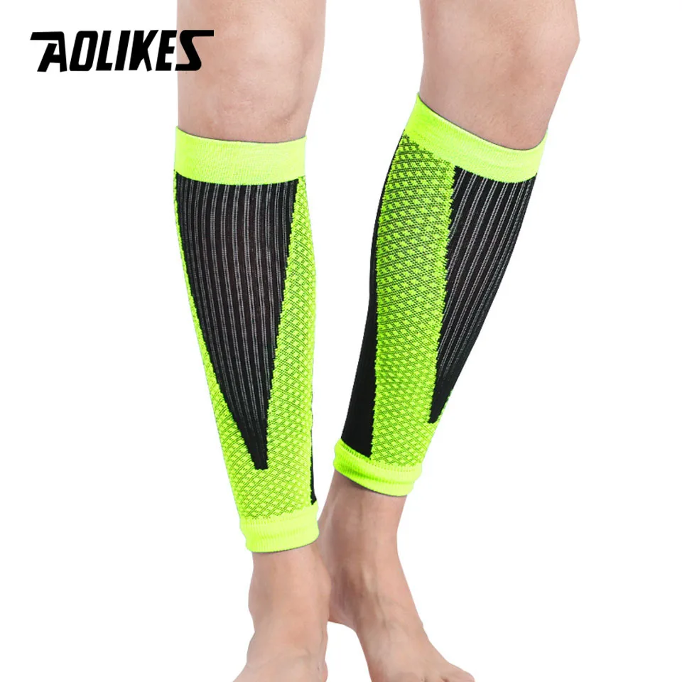 Green AOLIKES 1 пара щитки для футбола, футбольные защитные голени для голени, Компрессионные рукава для велоспорта, бега, спорта, Защитные щитки - Цвет: Green