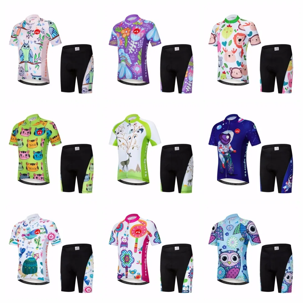 

2021 Cycling Jersey kids Bike jersey Shorts set pro Children MTB mountain road Tops Girls Bicycle Jersey suit cartoon Red pink