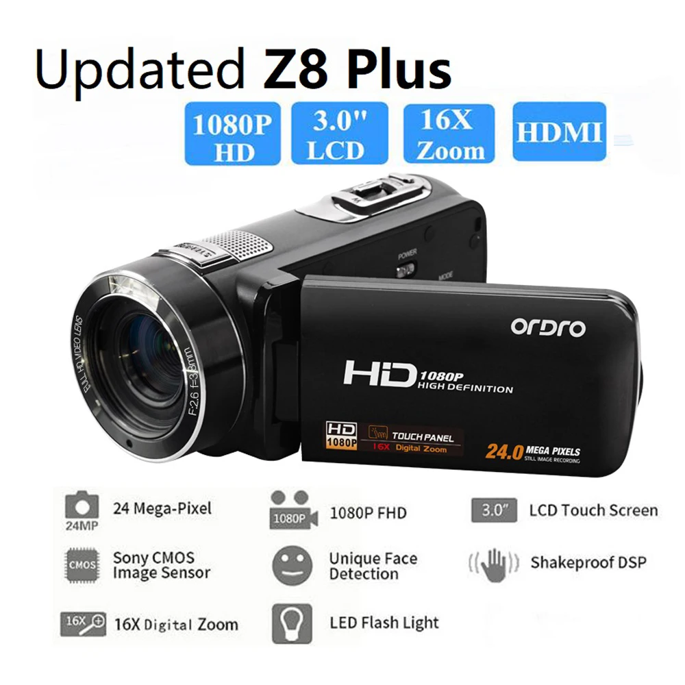 

[ Authorized Distributor ] Ordro Z8Plus FHD 1080P 3 inch Touch Sceen 24MP 16X Zoom DV Camera Digital Camcorder HDV Z8 Plus