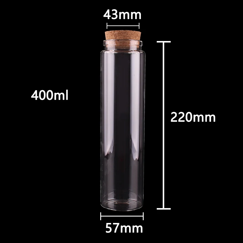 400ml 4 шт. диаметр 57 мм 90 мл/200 мл/400 мл/540 мл прозрачные стеклянные бутылочки для специй банки Террариум с пробковой пробкой стеклянная бутылка для хранения продуктов - Цвет: 400ml