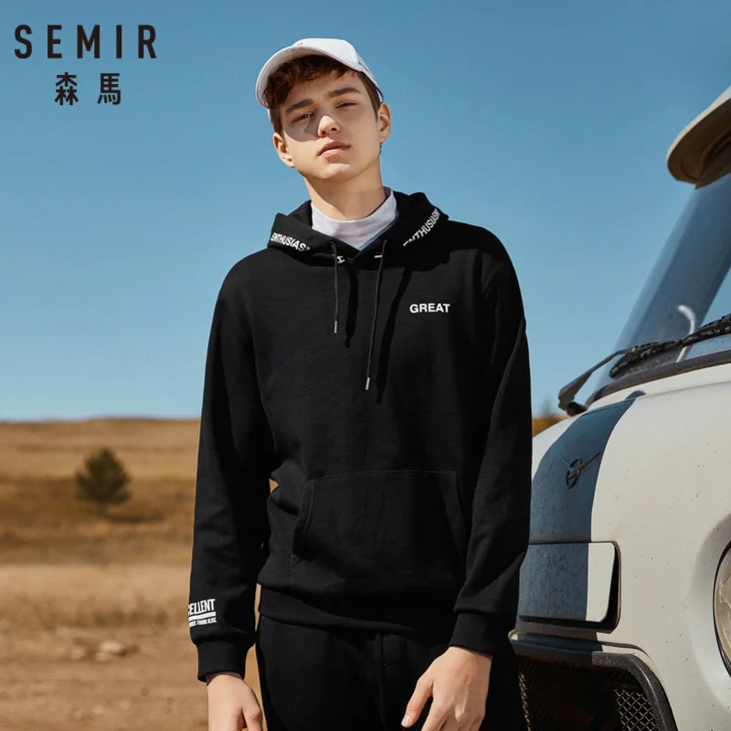SEMIR Для мужчин флисовой подкладкой печати с капюшоном кенгуру карман пуловер