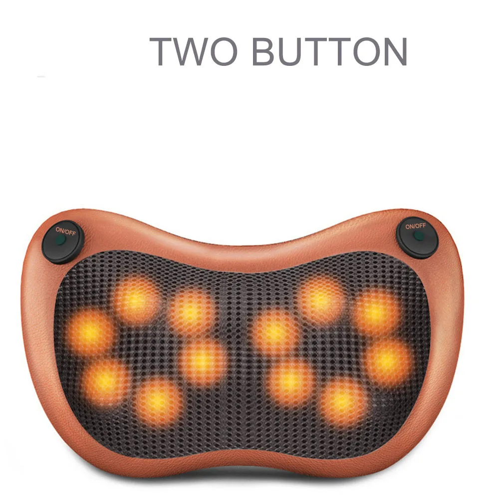 brown 12head 2button Главная машина массажер для спины черный шиацу массажная подушка для шеи, подушка 12/8/6/4 головки Электрический массажер для шеи облегчение боли - Цвет: brown 12head 2button