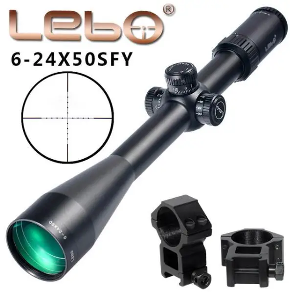 with picatinny rings LEBO BJ 6-24X50SFY первая фокальная плоскость винтовка прицел Боковая регулировка параллакса Mil-dot стекло Выгравированный охотничий прицел Тактический стрелковый прицел - Цвет: with picatinny rings