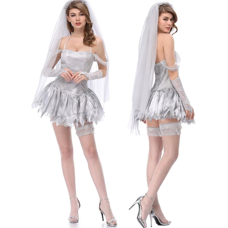 

Bride Costume Sexy For Halloween Cosplay White Bride Wedding Dress Sexy Game Clothes Role-playing Costume Uniform Short