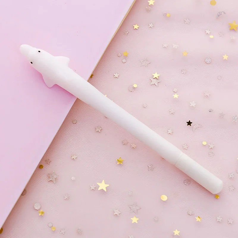 Coloffice 4Pcs Cartoon Pure Color Cute Soft Silicone Rubber Dolphin Gel Pen 0.35mm Black Ink Stationery School Office Supplies