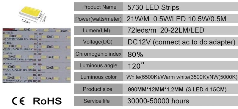 100 см Светодиодная жесткая лента, водонепроницаемая, IP68 SMD 5050 5730, двухрядная, DC 12 В, 36 светодиодов, RGB, теплая, белая, уличное освещение, 5 шт./лот