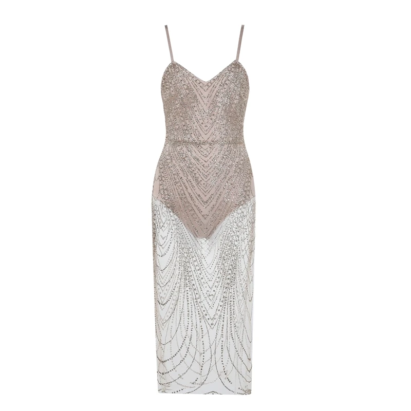 Женское блестящее платье INDRESSME Сетчатое полупрозрачное облегающее миди с