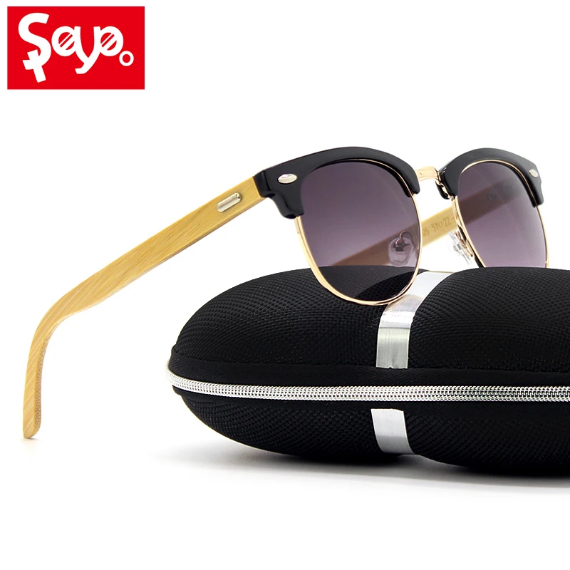 SAYLAYO Bamboo солнцезащитные очки мужские UV400 Защита солнцезащитные очки в деревянной оправе женские кошачий глаз дизайн оригинальные деревянные очки Oculos de sol