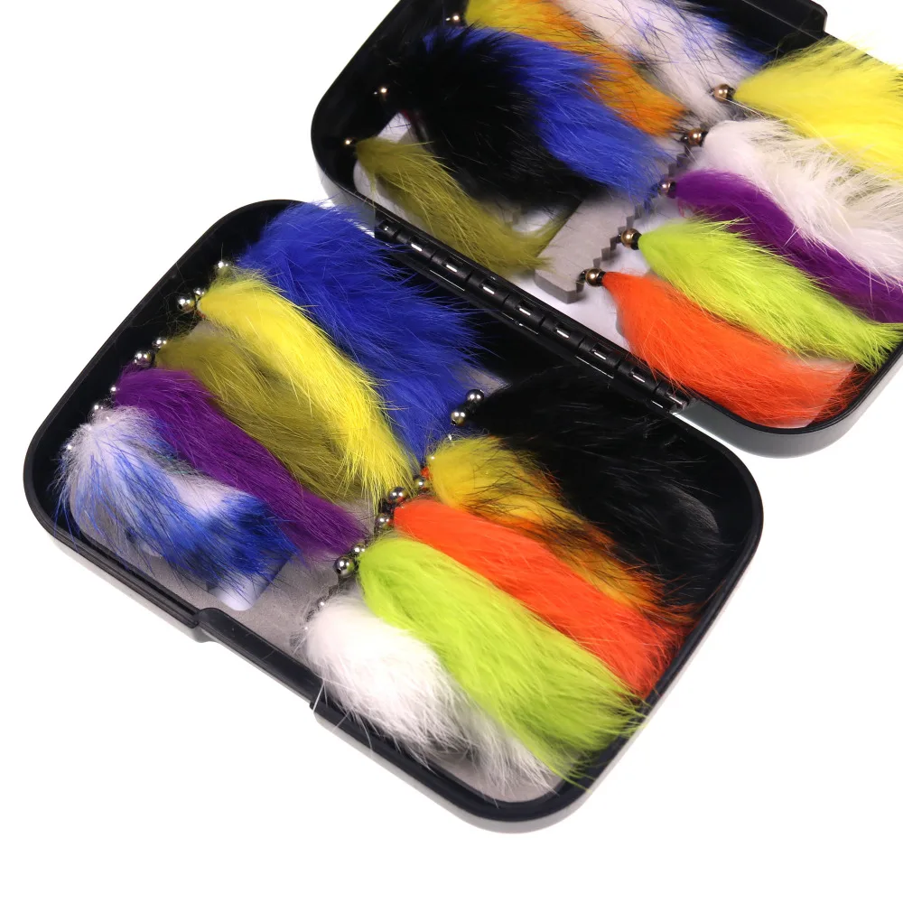 Bimoo 20 шт./кор. Ассорти Цвет#4 заяц полосы Zonker Fly для форель коричневыми цветами радуги бас рыболовные приманки ленточки в коробка для мушек