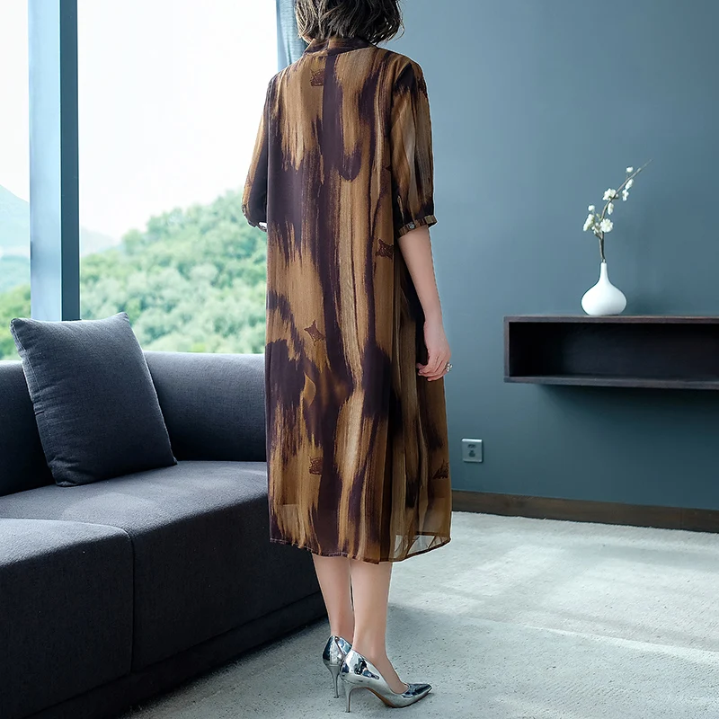 Летнее элегантное шифоновое платье с принтом женское новое v-образным вырезом и