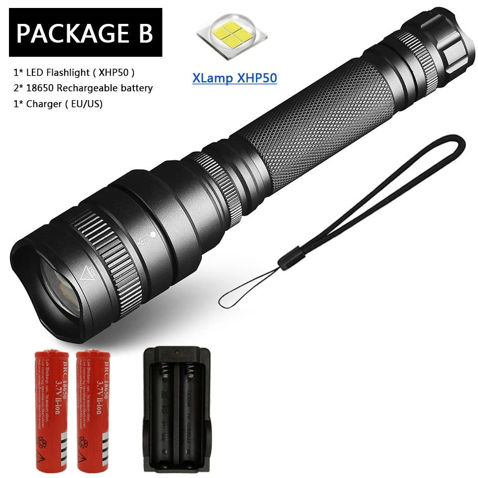 Package B CREE XLamp XHP70.2 XHP50 50000LM мощный светодиодный светильник-вспышка ультра яркий фонарь светильник 5 режимов переключения масштабируемый светильник 18650 батарея - Испускаемый цвет: Package B