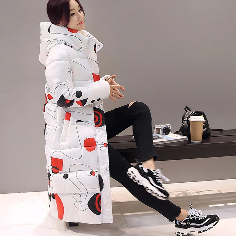 Осень зима Для женщин хлопковое пальто Новинка 2017 года с длинным капюшоном