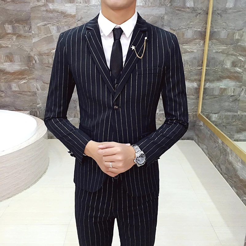 Модные костюмы Осень-зима 2020 мужской золотой комплект из 3 предметов в