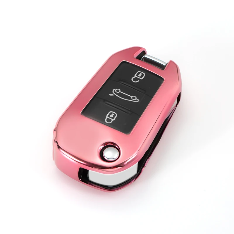C-pink Мягкий TPU чехол для автомобиля чехол Обложка для Citroen C4L кактус C5 C3 C6 C8 Picasso Xsara для peugeot 3008 308 RCZ 508 3 кнопки брелок для ключей - Название цвета: C-pink