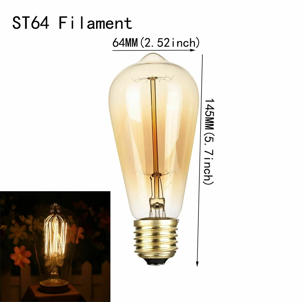 ST64 Filament Винтаж Эдисон лампы E27 220V подвесной светильник в стиле ретро 40 Вт ST64 A19 A60 T45 T185 G80 G95 ампулы свет лампа накаливания огни - Испускаемый цвет: ST64 Filament