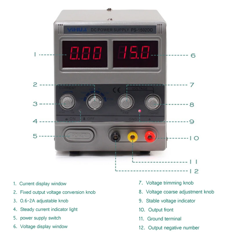 YIHUA 1502DD источник питания постоянного тока регулятор напряжения лабораторный блок питания регулируемый цифровой телефон ремонт 15V 2A переключатель мощности