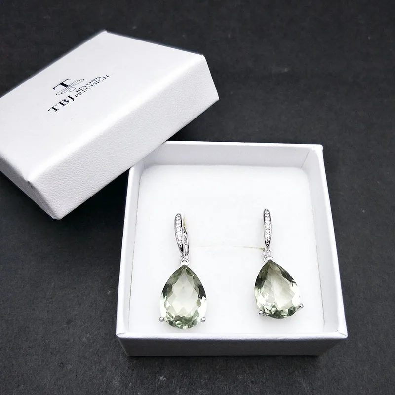 TBJ, большой натуральный зеленый аметист 14ct шахматная доска резка драгоценного камня классические Изящные серьги ювелирные изделия Серебро 925 пробы для женщин