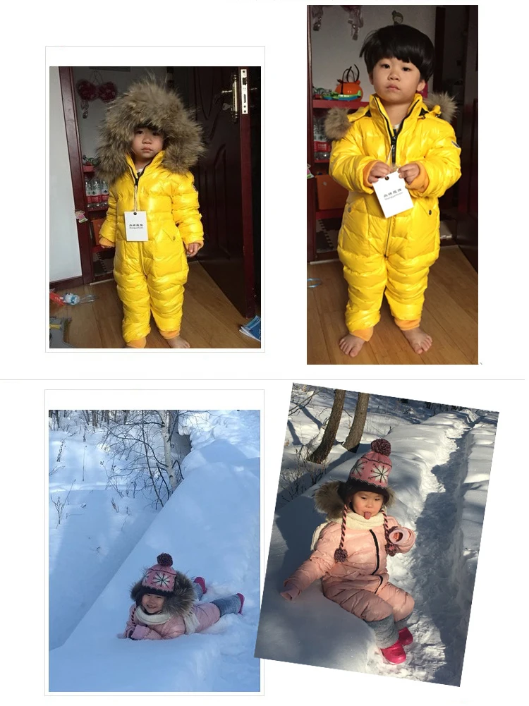 Dollplus/Детские комбинезоны; Комбинезоны для русской зимы; лыжный зимний комбинезон на белом утином пуху; уличные комбинезоны для девочек и мальчиков; От 2 до 5 лет с капюшоном и натуральным мехом