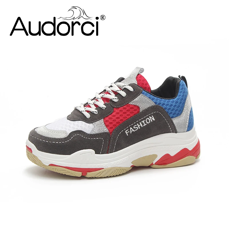 Audorci/2018 Весенняя модная женская обувь на плоской подошве со шнуровкой и блестками